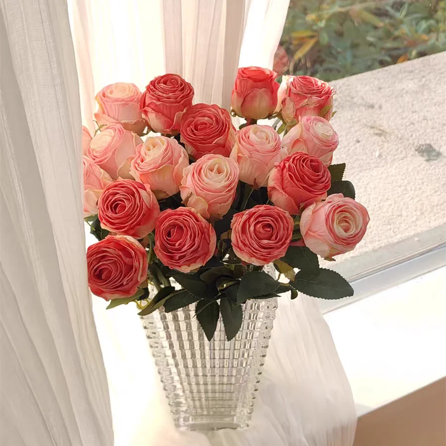 Factory silk rose flower wedding artificial flowers decor red rose valentine day gift real touch artificial rose flowers