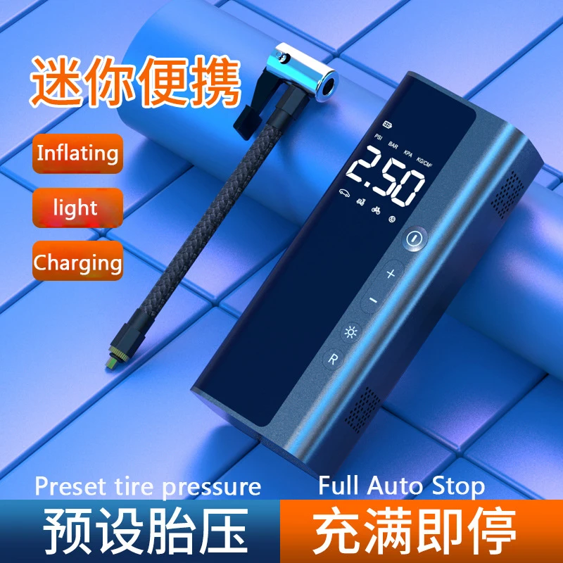 2022 recently upgraded model car tyre pump air compressor Battery Powered Mini Smart Wireless Digital Display Tyre Inflator