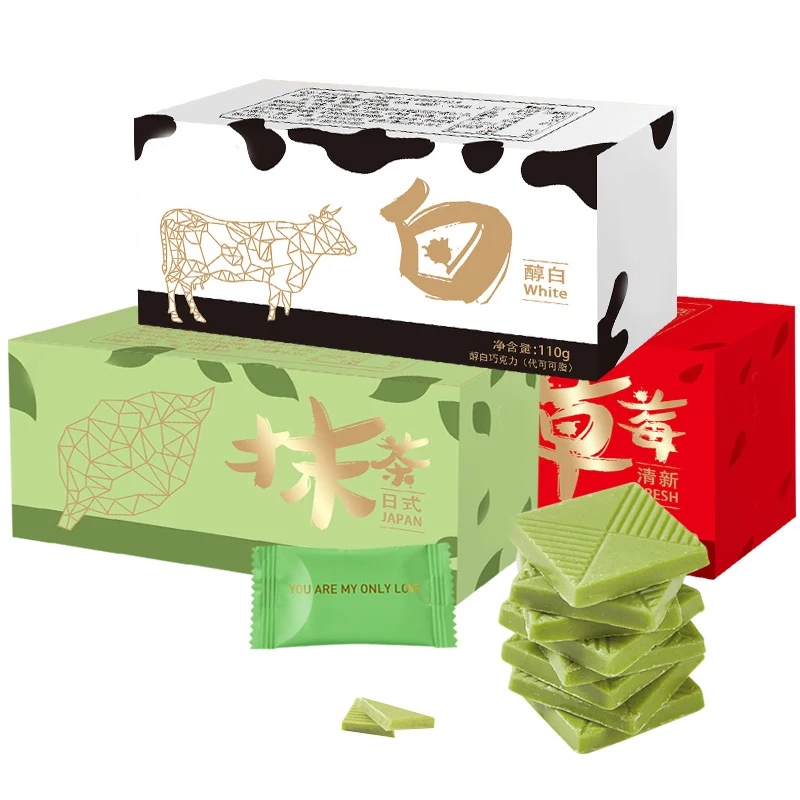 Hot Selling Individual Gift Box Package Snack Food White Chocolate Sweets Matcha Flavor Pura Cocoa Butter Chocolate Bar