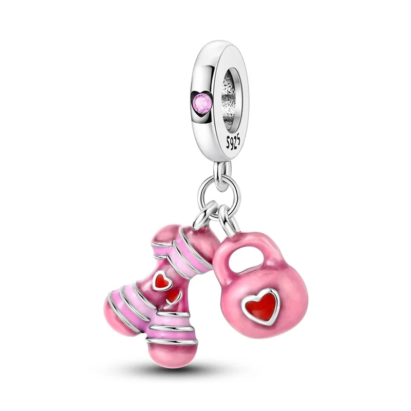 New 925 sterling silver Dumbbell Flower Mouse Unicorn Angel Pendant Beads Fit Original Pan Charms Bracelet DIY Jewelry