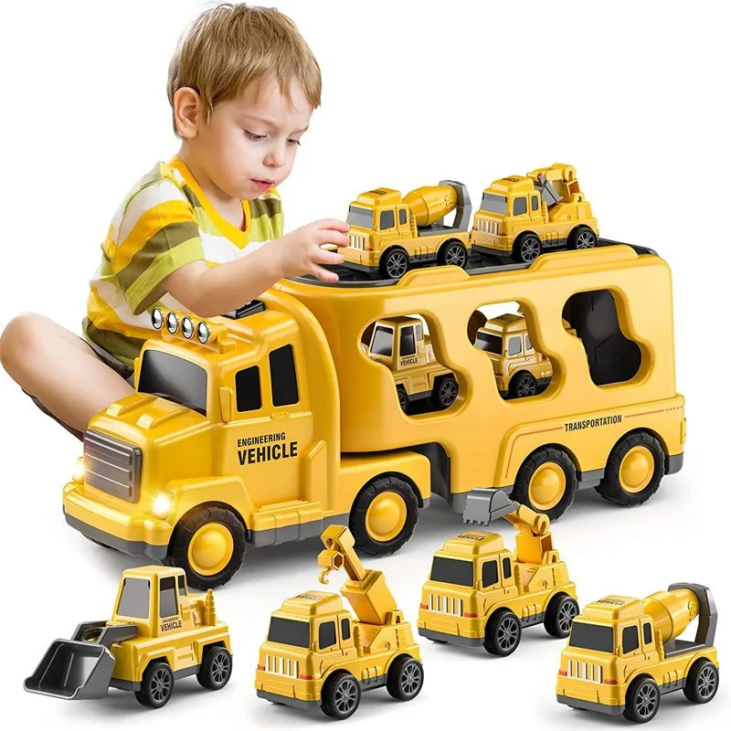 Larger Transport Carrier Truck 4 Mini Vehicle with Lighting Music Engineering Transport Car Storage toys  plastic toys cars