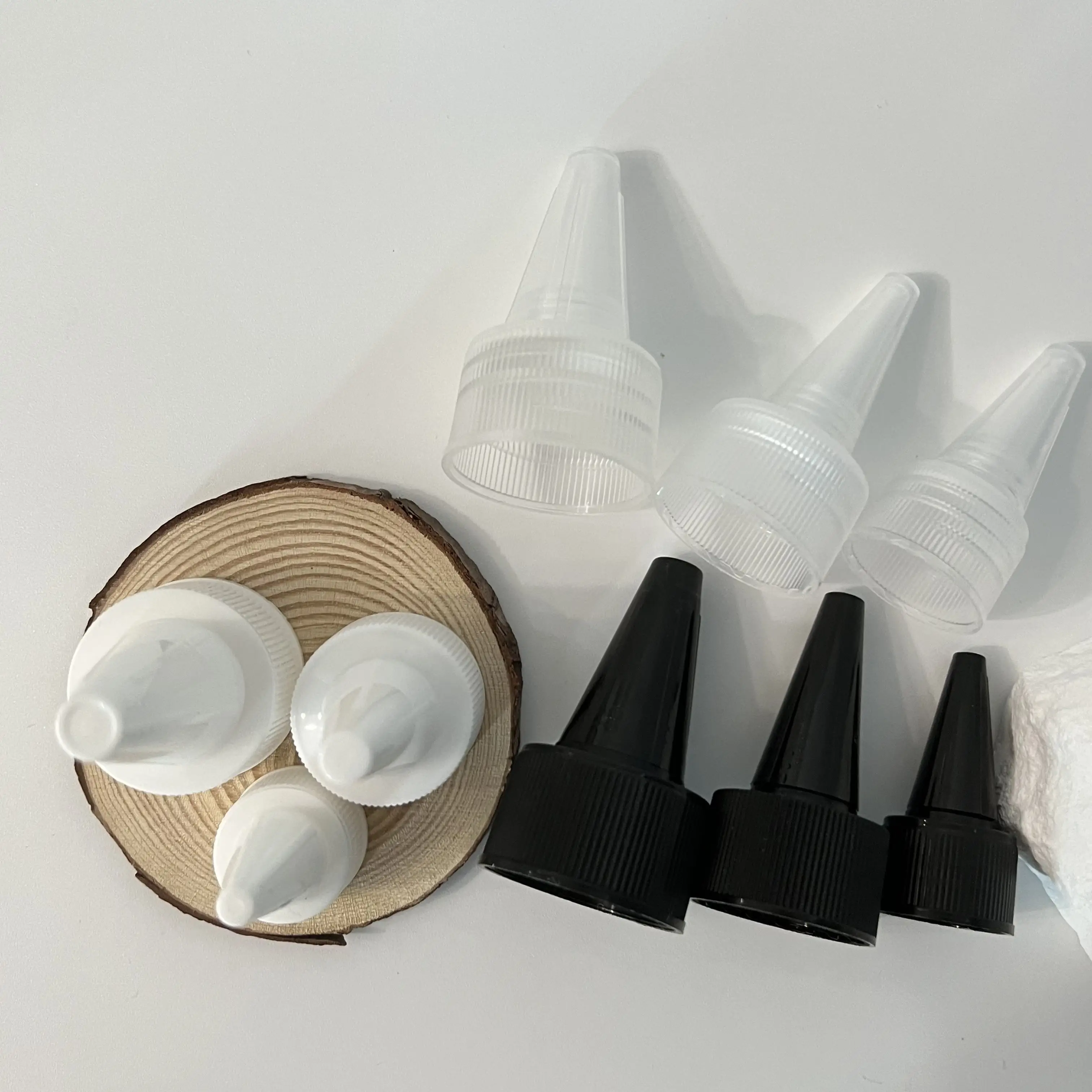 Custom Transparent Black White 20 24 28 38 410 400 Sauce Glue Chemical Ink Packaging Oil Dropper Bottle Point Nozzle Cap