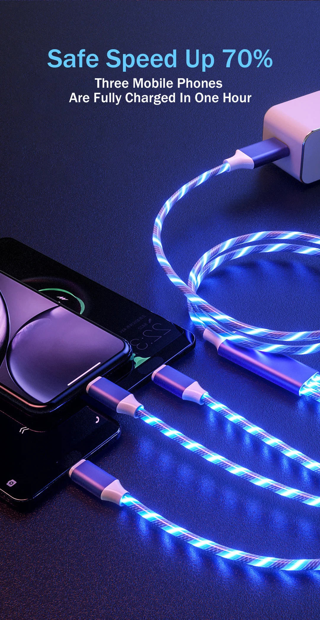 Amazon 3 In 1 Led Glow Flowing Charger Usb Led Cable v8 Micro Usb Type C 8 Pin Charging For Iphone All In One Data Cable