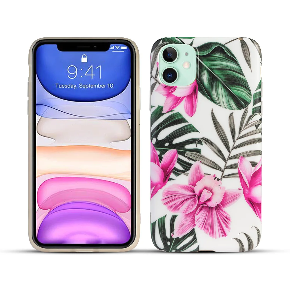 For iPhone 7 8 XR Silicone Case Beach Tropical Phone Cases for iPhone 13 Pro Max 14 Plus Vintage Leaves Flower Phone Case