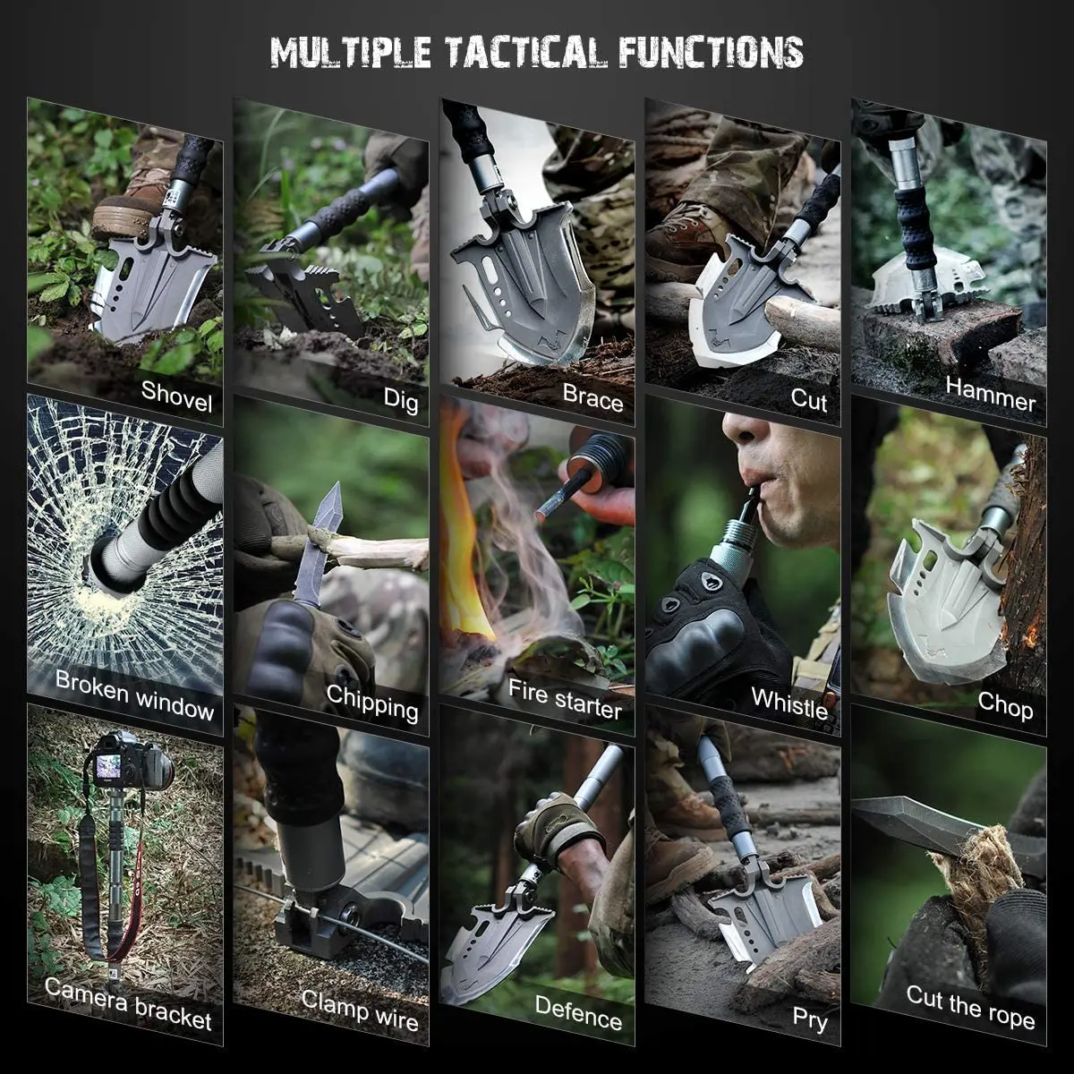 Zune Lotoo Hot Sale Folding Multifunction Hand Tool Spade with Handle Survival Kit Multi-function Outdoor Camping Shovel Kit