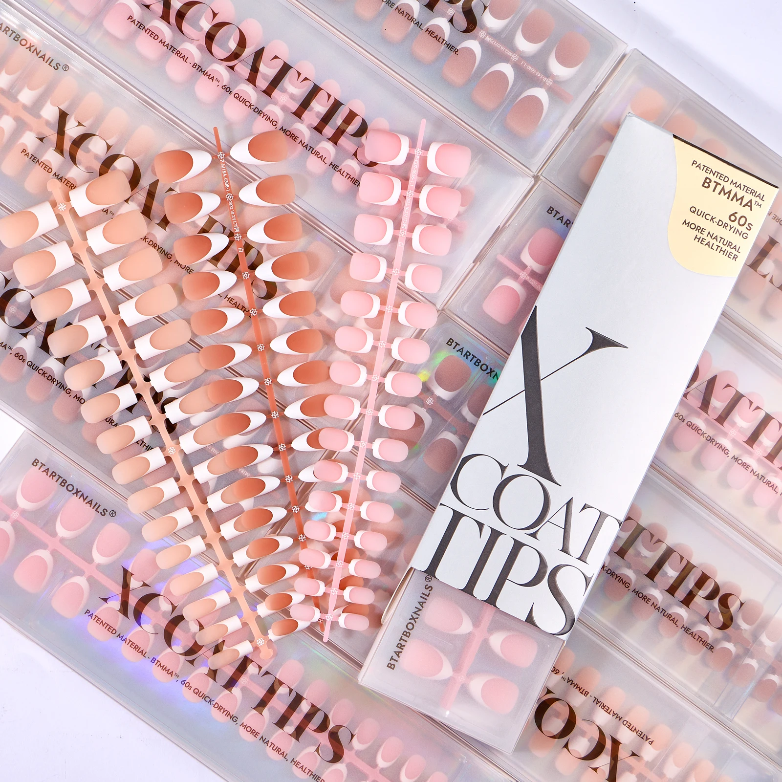 XCOATTIPS French Gel X Tips Press On Fake Nails Short Square Almond Design X Coat Tips Nails Full Cover French Nail Tips