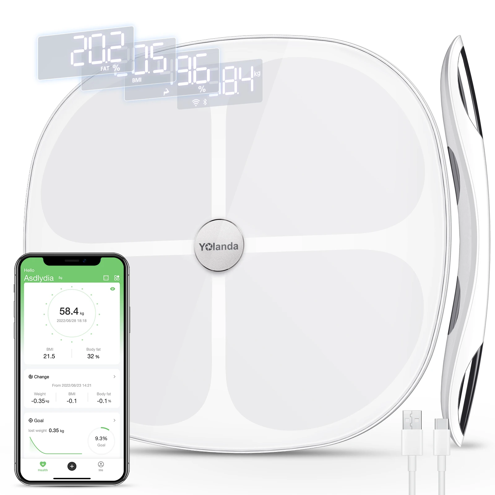 Eight-Electrodes Smart Digital Body Fat Scale Tempered Glass Home Use Weighing Electric App Measures Body Composition Weight