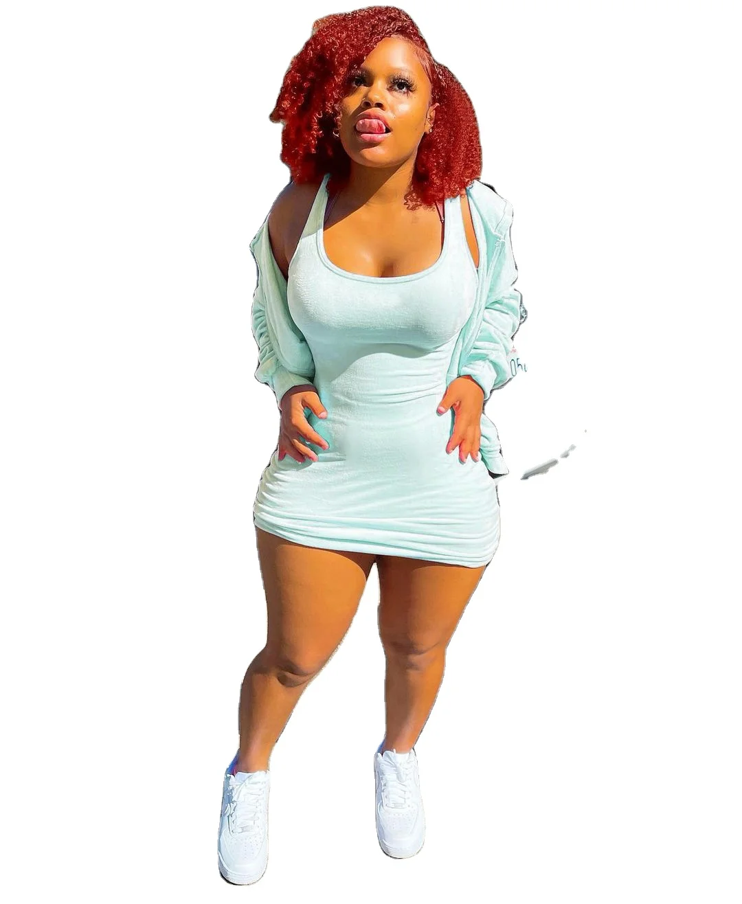 2021 Fall Manufacturer Custom Women Clothes Dress Set Bodycon Ladies Mini Dresses Long Sleeve Zipper Two Piece Casual Dresses