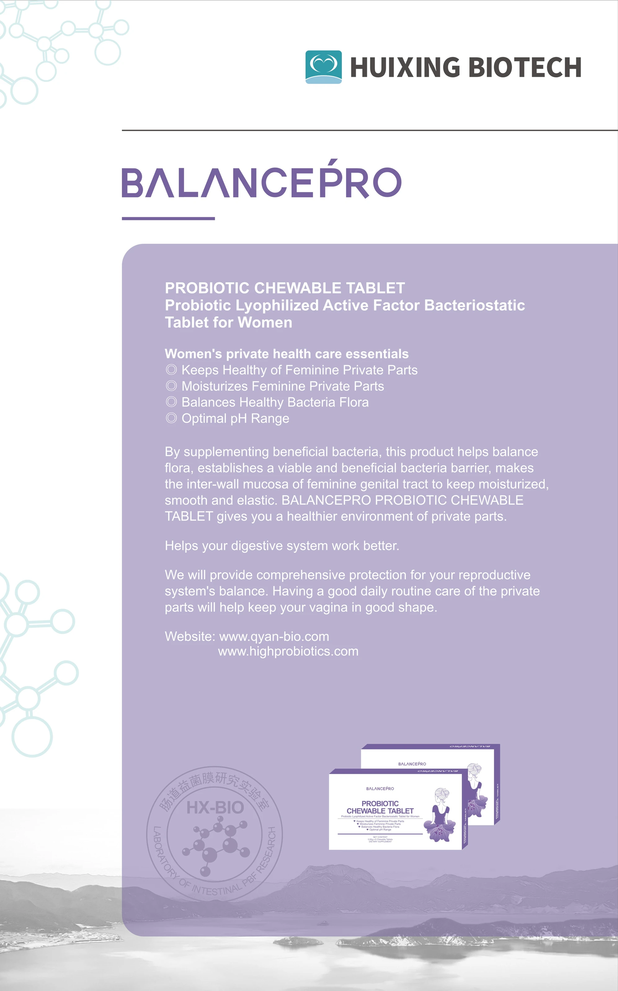 
Balance Female Private Parts Microecology 8 Kinds of Probiotics + Prebiotics + Vitamin Food Grade Probiotic Supplement IBD01 