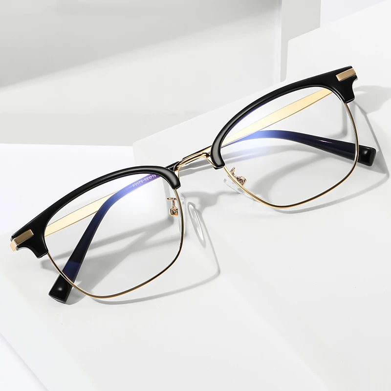 Retro square frame classic TR90 anti blue light filter blocking glasses gaming computer glasses with metal temples
