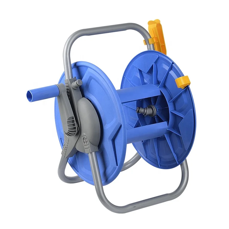 Convenient Garden Hose Reel Cart Portable Hose Reel Trolley Metal With Hose Clamp