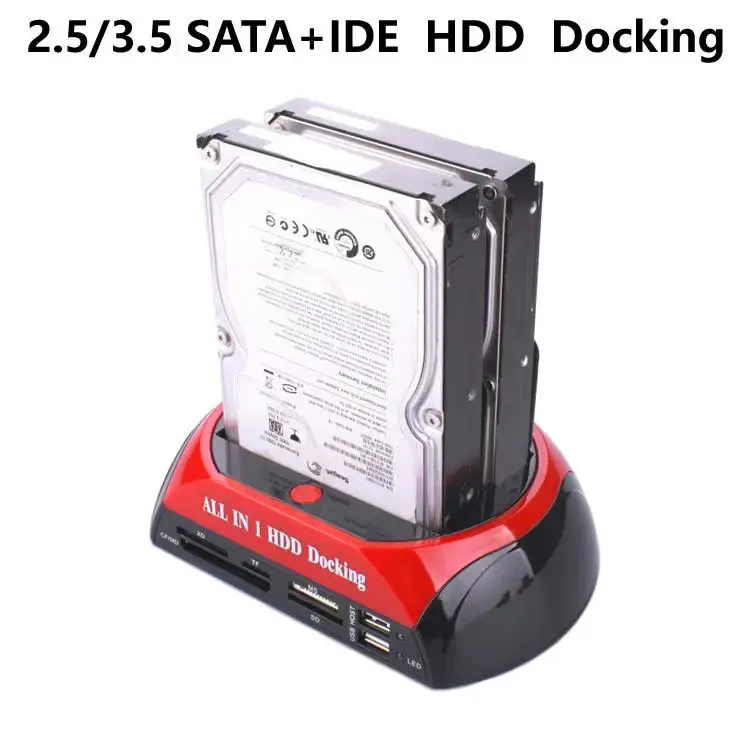 Multifunctional 2.5/3.5 inch serial and parallel port IDE+SATA with card reader dual hard disk base