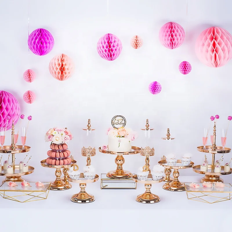 
gold silver round hanging crystal beaded multilevel metal wedding cupcake mini cake stand set decorating galvanized mirror 