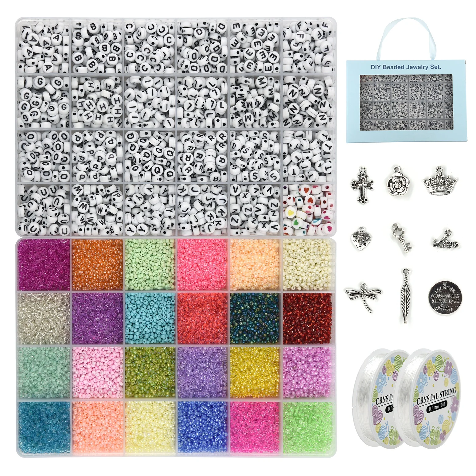 Hot Sales DIY Accessories 24 Colors 2mm 12/0 Glass Seed Beads A-Z Letter Alphabet Charms Craft Kit Set For Jewelry Bracelet Maki