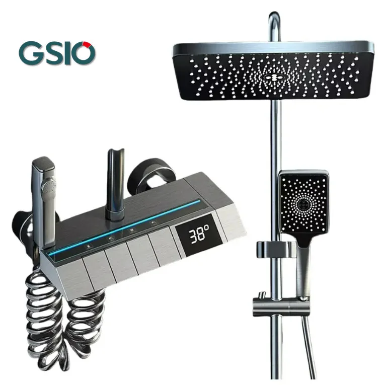 Top1 Gray Piano Key Digital Display Faucet Shower System 4-Function Smart Tap Jet Gold Bathroom Set Bathtub shower set