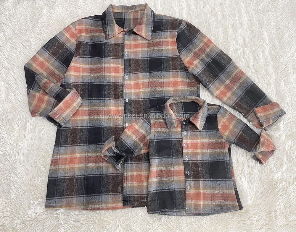 Factory Quick TAT High Quality Oversized Customizable Mommy and Me Plaid Shirts Fall Outfits Family Matching Outfits