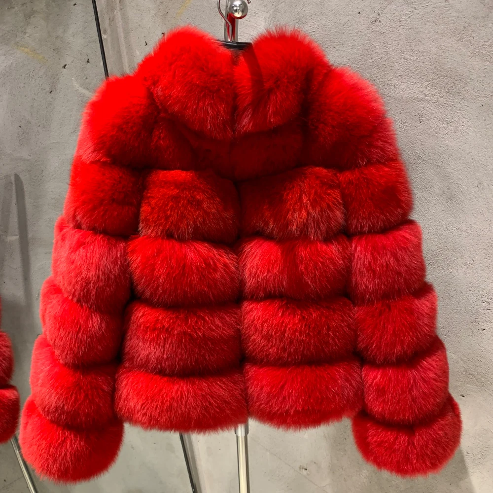 Wholesale custom short jacket fur bright red fur fox coats winter fur jackets for women