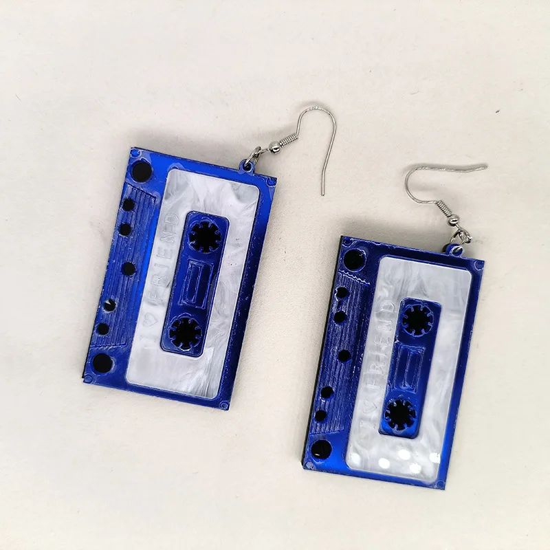 Fashion Music Stereo Tape Acrylic Earrings Vintage Multi Color Square Tape Resin Earrings for Woman Jewelry Gift