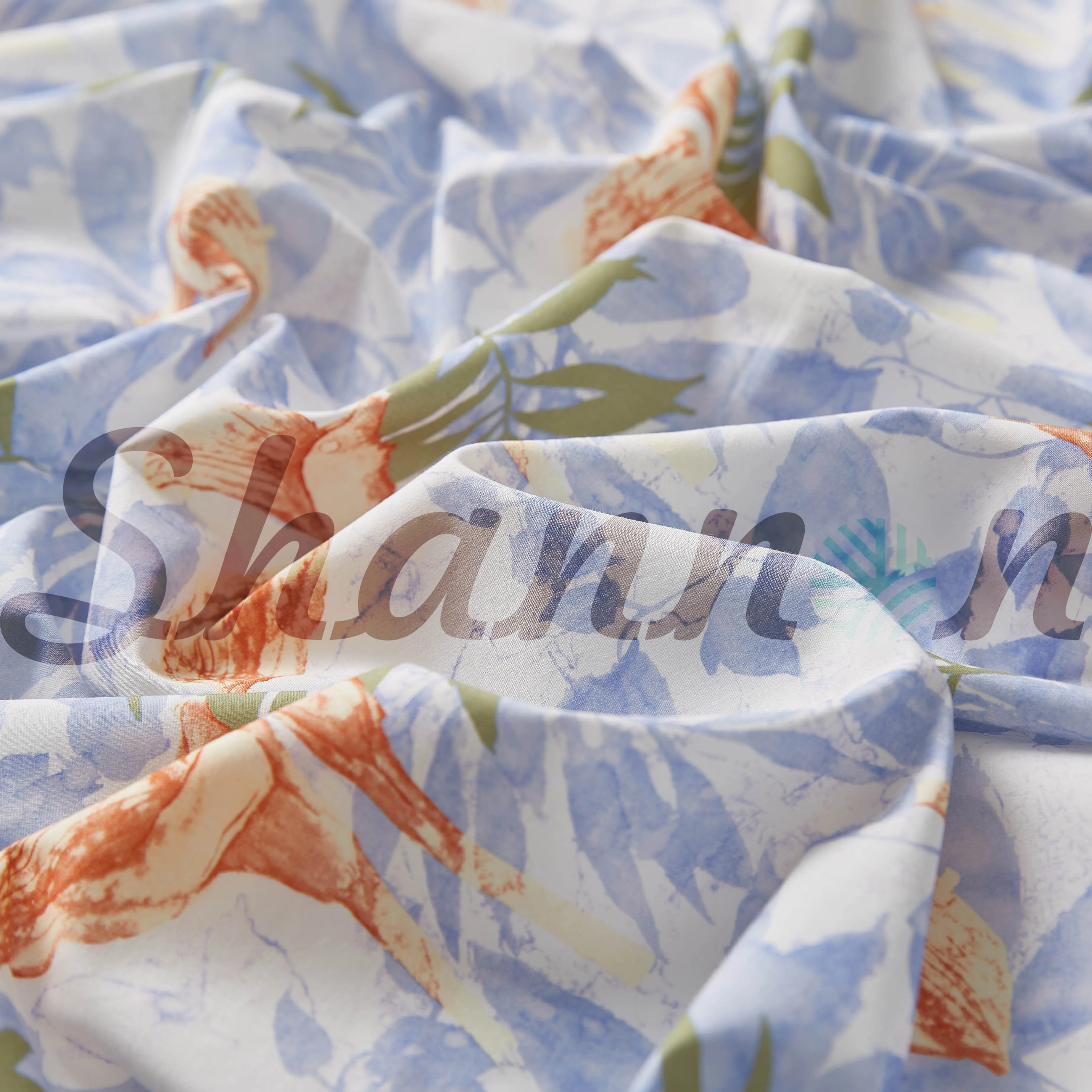 79% Cotton 21% Silk 100gsm Poplin Fabric for Dress China Factory Free Sample Floral Print Women,girls 1 Meter Make-to-order GRS