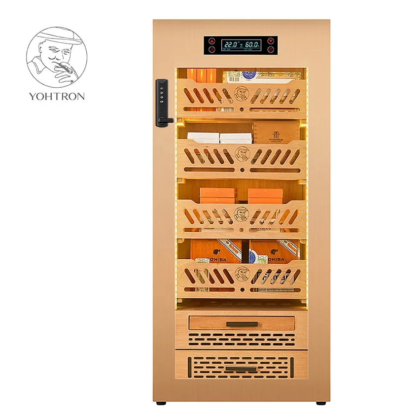 YOHTRON 88L электронный сигаретный хьюмидор с цифровым гигрометром емкость 450 отсчетов шкаф для сигар полками из испанского кедрового
