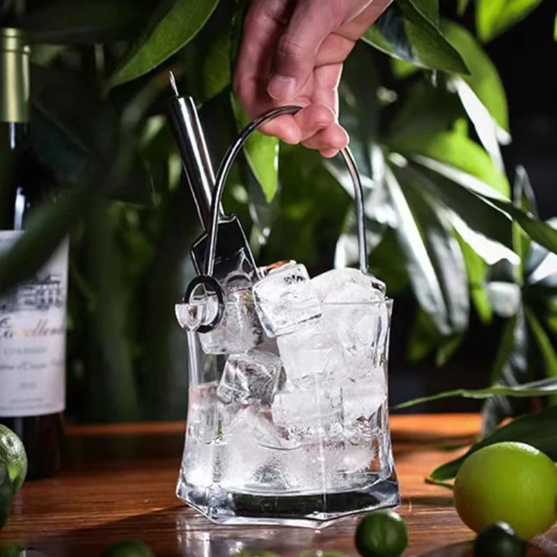 Wholesale Small Glass Transparent Classic Glass Ice Bucket with Tongs