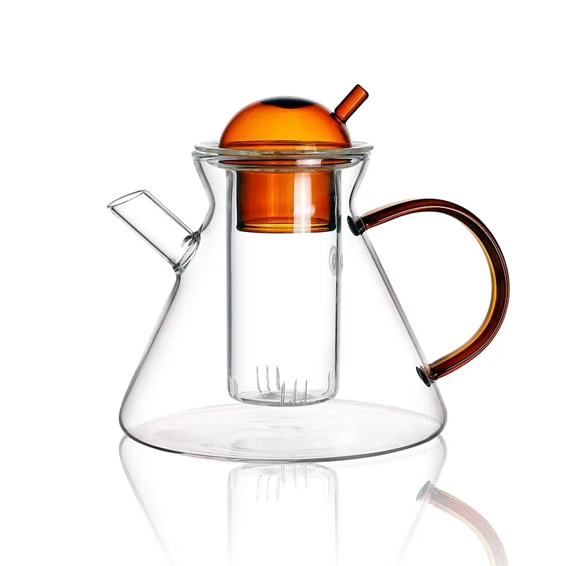 High Borosilicate 500ml Glass Coffee Pot and Danish Amber Teapot Set Handmade Modern Luxury Design with Colorful Handle and Lid