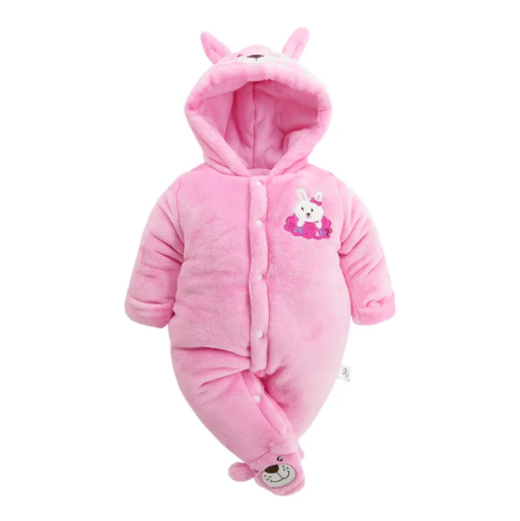 
2019 Wholesale customized winter flannel baby animal romper with hood 