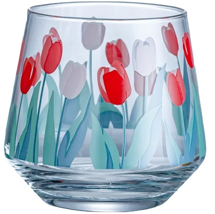 Wholesale 400ml handmade decals, clear glass cup & juice cup & Tulip pattern & coffee cup