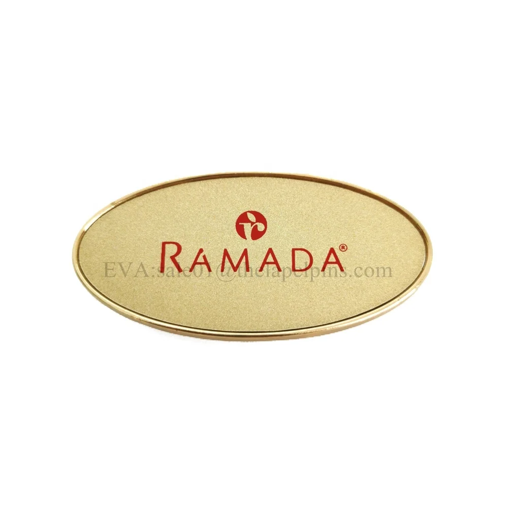 Gold name brooch badge for hotel staff metal magnetic badge