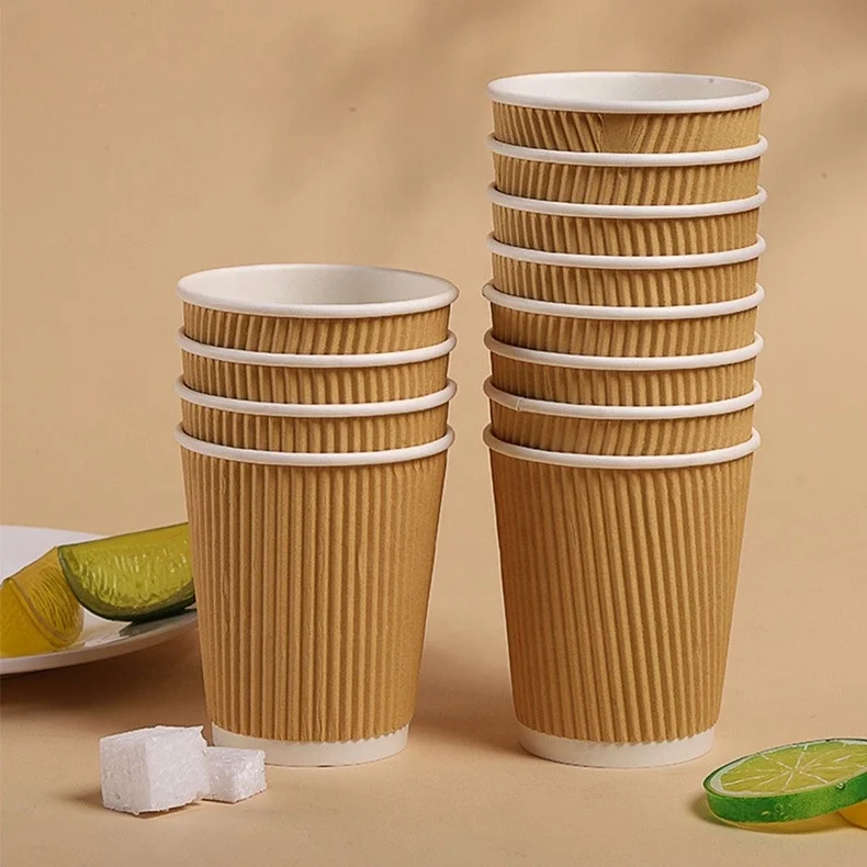 8oz 12 oz 16 oz Insulated Bio Degradable Colorful Paper 8 oz Corrugated printable double wall ripple wall paper cup