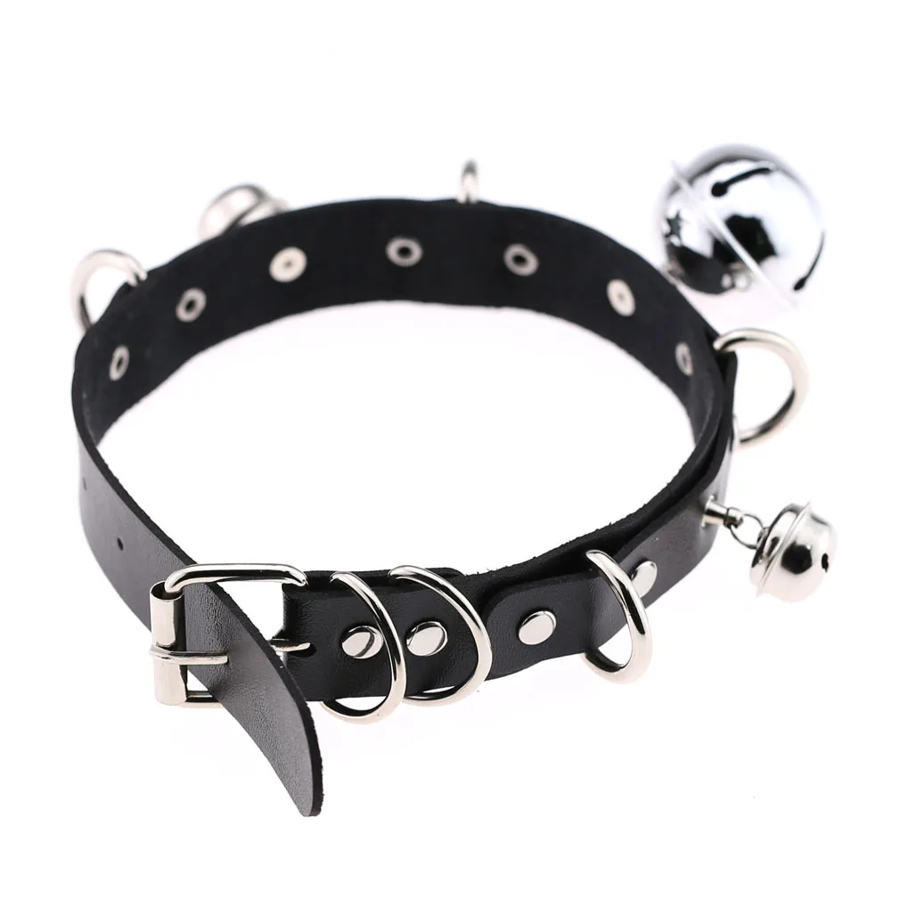 Black Leather Spike Rivet Stud bell Collar Choker Punk Rock Gothic Chokers chain Necklace