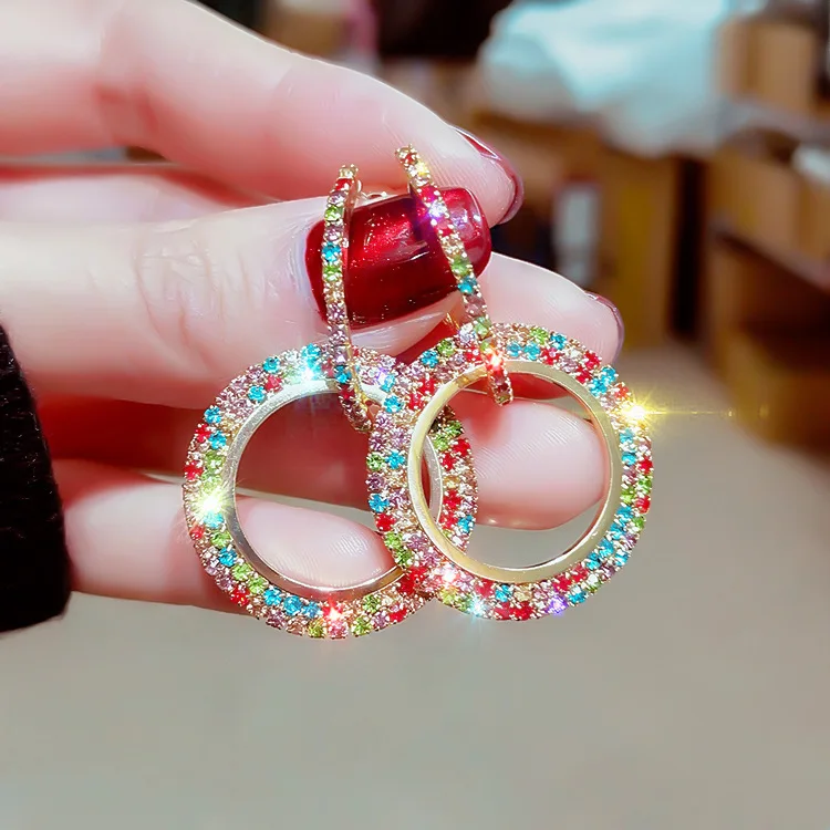  Jewelry 925 silver needle fashion exaggerated geometric Diamond Earrings Korean style new color earrings for