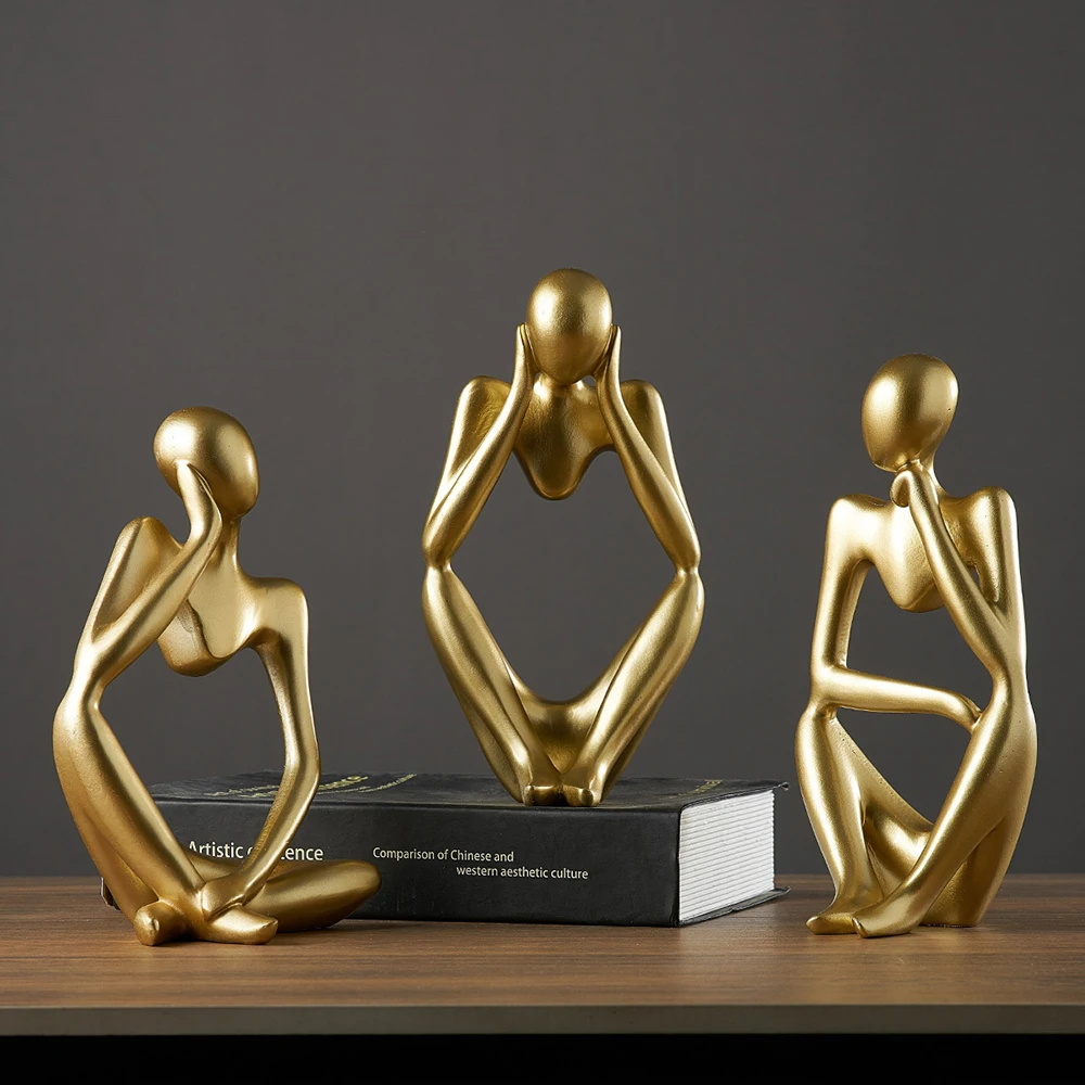 Office Desktop Decor Crafts Sculpture Golden Sculpture Statue Thinker Statue Resin Figurine sculptures home decoration