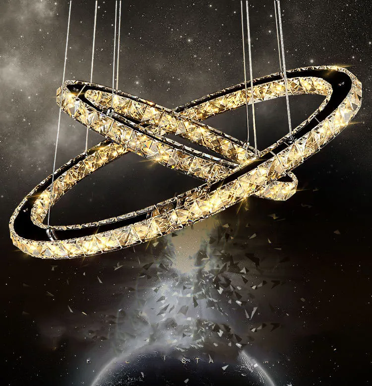 HITECDAD modern luxury design crystal rings chandelier hotel villa home decor 3 circles metal cristal big pendant light