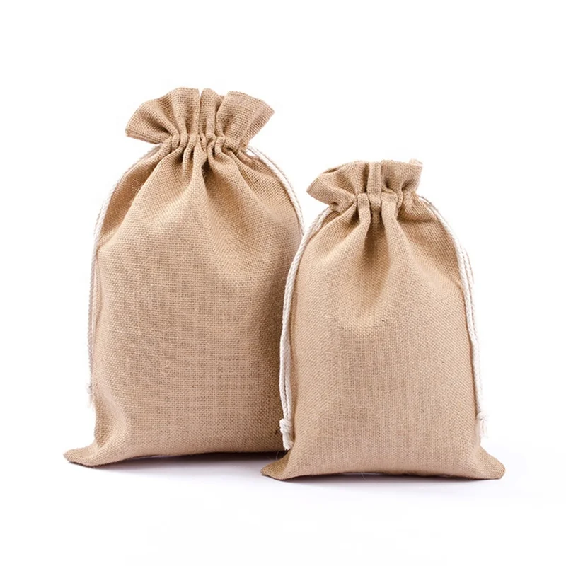 Wholesale Natural Hemp Gift Bags Drawstring Pouch Jute Burlap Drawstring Bags with String