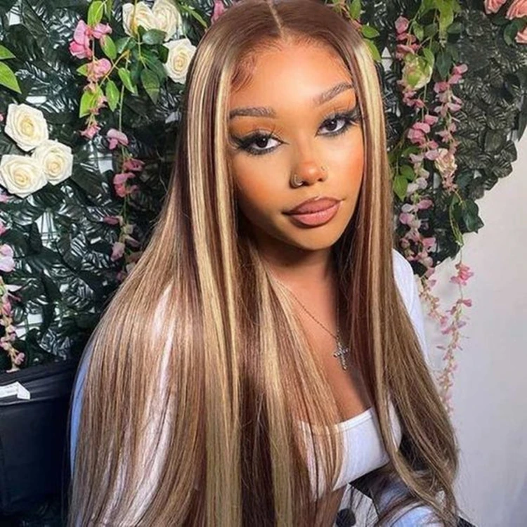 Transparent Swiss Lace 4 27 Wigs Human Hair Lace Front Balayage Wig Honey Blonde Highlight Color Human Hair Wigs Glueless