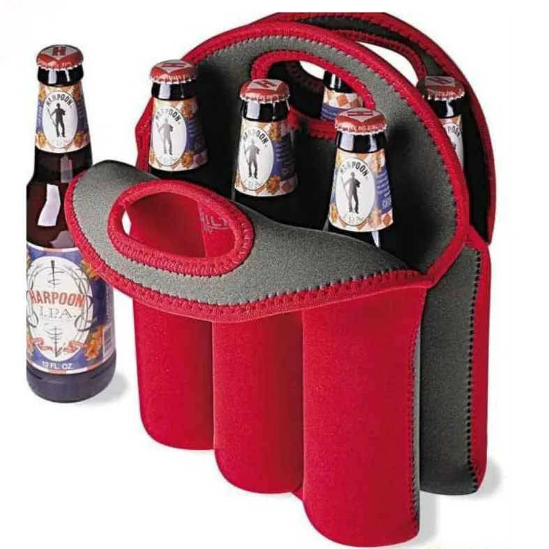 newest fashion high quality custom 3mm red neoprene 6 pack wine bottle bag
