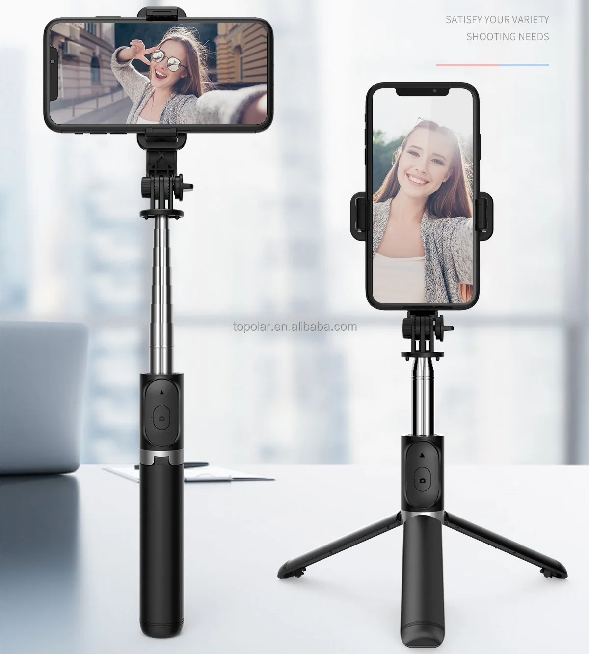 drop shipping Q02 Amazon Hot Selling Selfie Stick Intergrated Tripod Stand with Wireless Remote for Mobile Phone