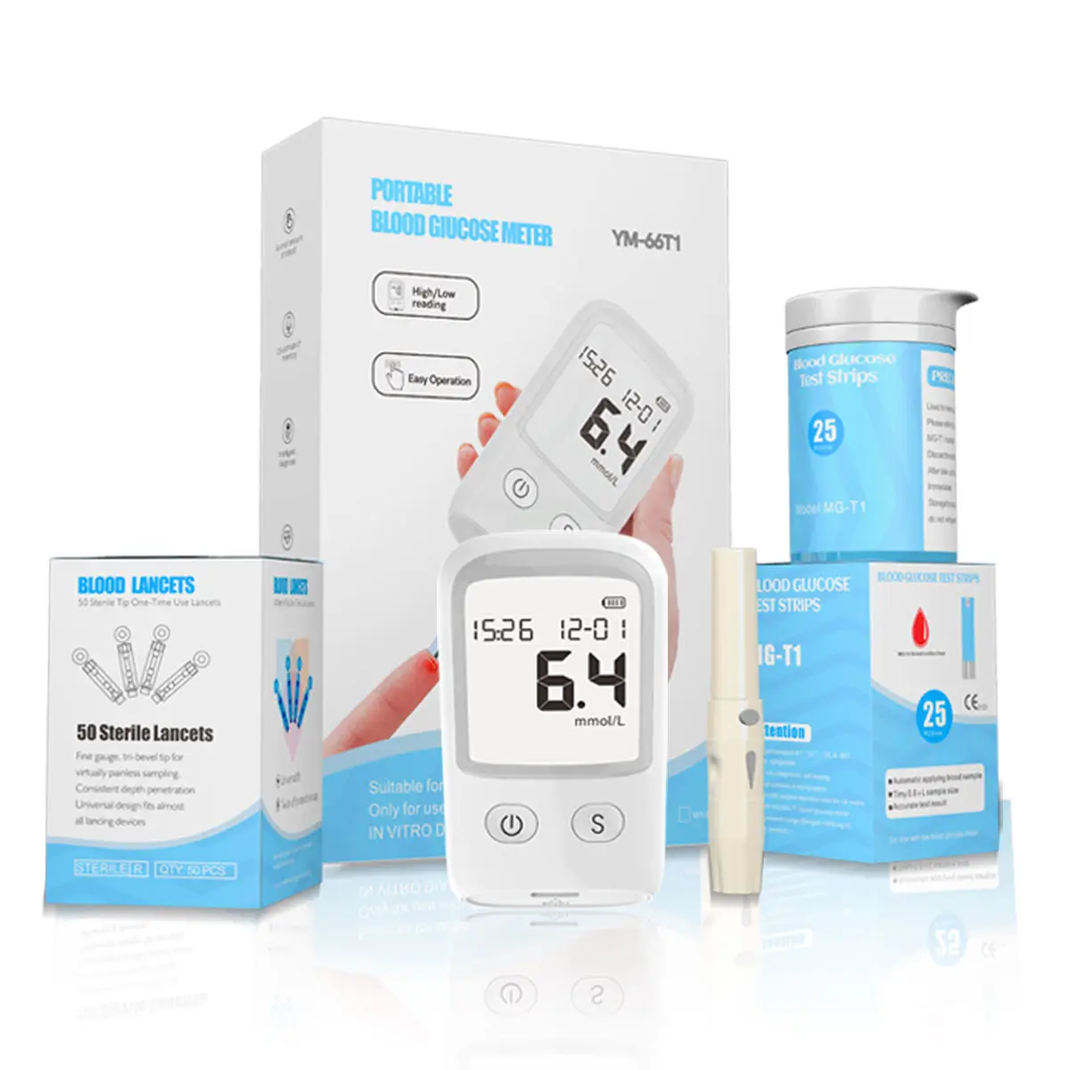 Medical Blood Glucose Meter with Test Strip and Blood Collection Needle House-Service Detector Tester for Elderly People