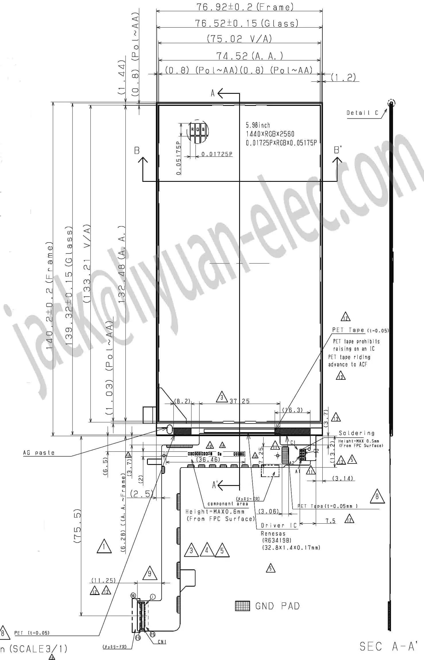 6' 1440*2560 LS060R1SX01 47um MIPI IPS TFT LCD display screen 3D printer Allwinner H3 VR Projector helmet  HMD