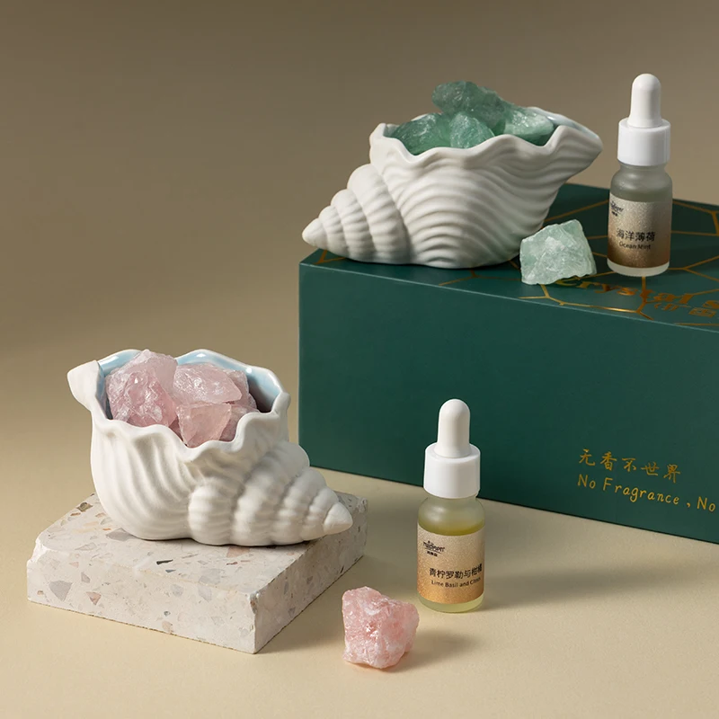 Home Office Use Aromatherapy Passive Essential Oil Stone Diffuser Set With Raw Crystals and Healing Stones