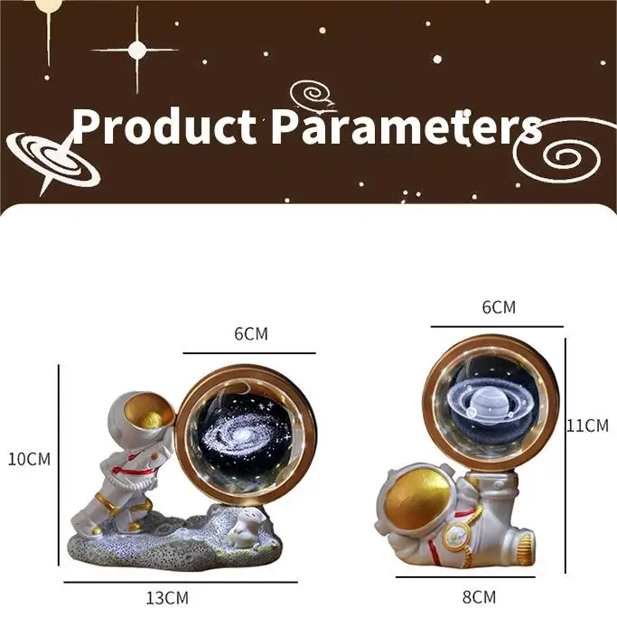 Home Decoration Luminous Galaxy Moon Crystal Ball Lamp Resin Base Astronaut Night Light Rotatable 3D Crystal Ball Saturn Lamp
