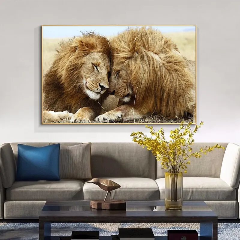 Customization Lions Head to Head Canvas Art Painting Posters and Prints Scandinavian Wall Art Picture for Modern Living Room De