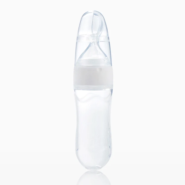 Soft Tip Dust-proof Leakage-proof Feeding Pureed Food 90ml 3 oz Baby Silicone Bottle Squeeze Feeder with Spoon