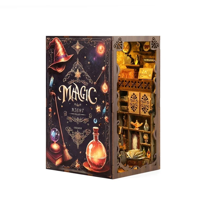 Wholesale puzzle toy book nook shelf insert Christmas nook book doll houses 3d puzzle custom book nook diy for adults