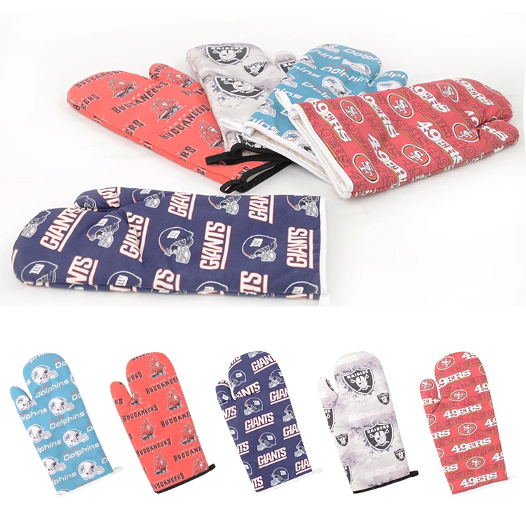 Custom Logo Heat-Resistant 1 Pair of Non-Slip Cooking Baking Barbecue Microwave Oven Mitts Gloves with Digital Printing