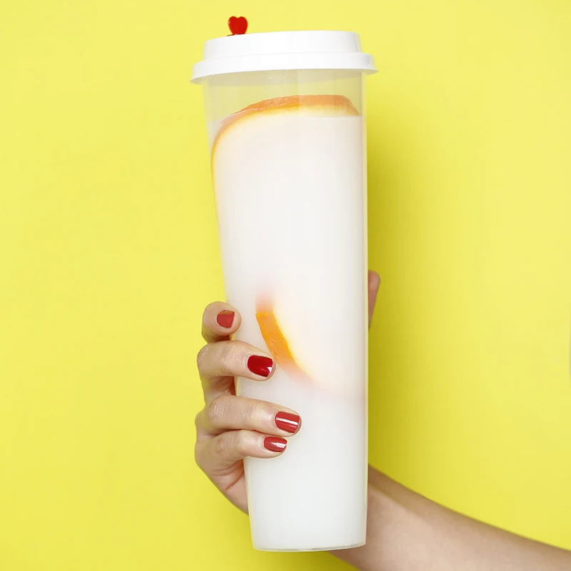 Boba Bubble Tea Cups PP Smoothie Juice Cups with Lids Injection Plastic 1000ml Beverage Single Wall