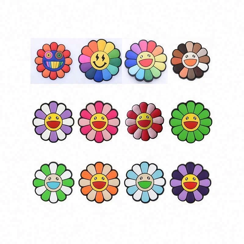 QY OME cartoon PVC rubber murakami Shoe Charms Accessories buttons for kids Shoe Decoration Accessories sunflower shoe charms