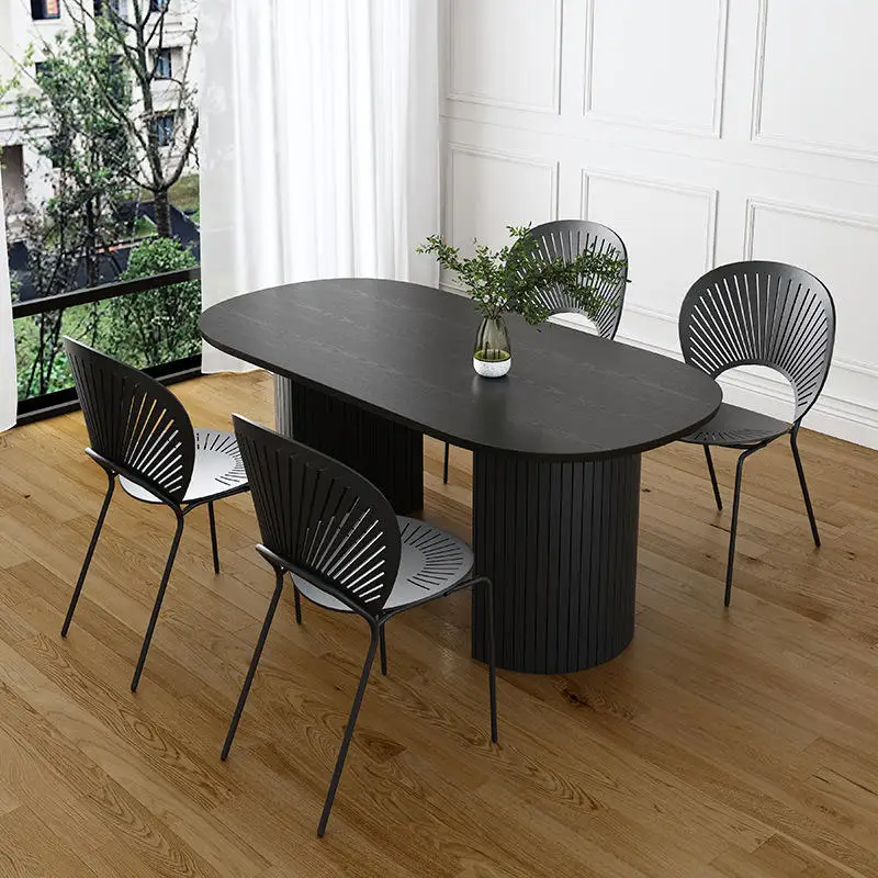 Mrs Woods Nordic Reclaimed Solid Wood Round Black Ribbed Modern Luxury 12 Seater Dining Table