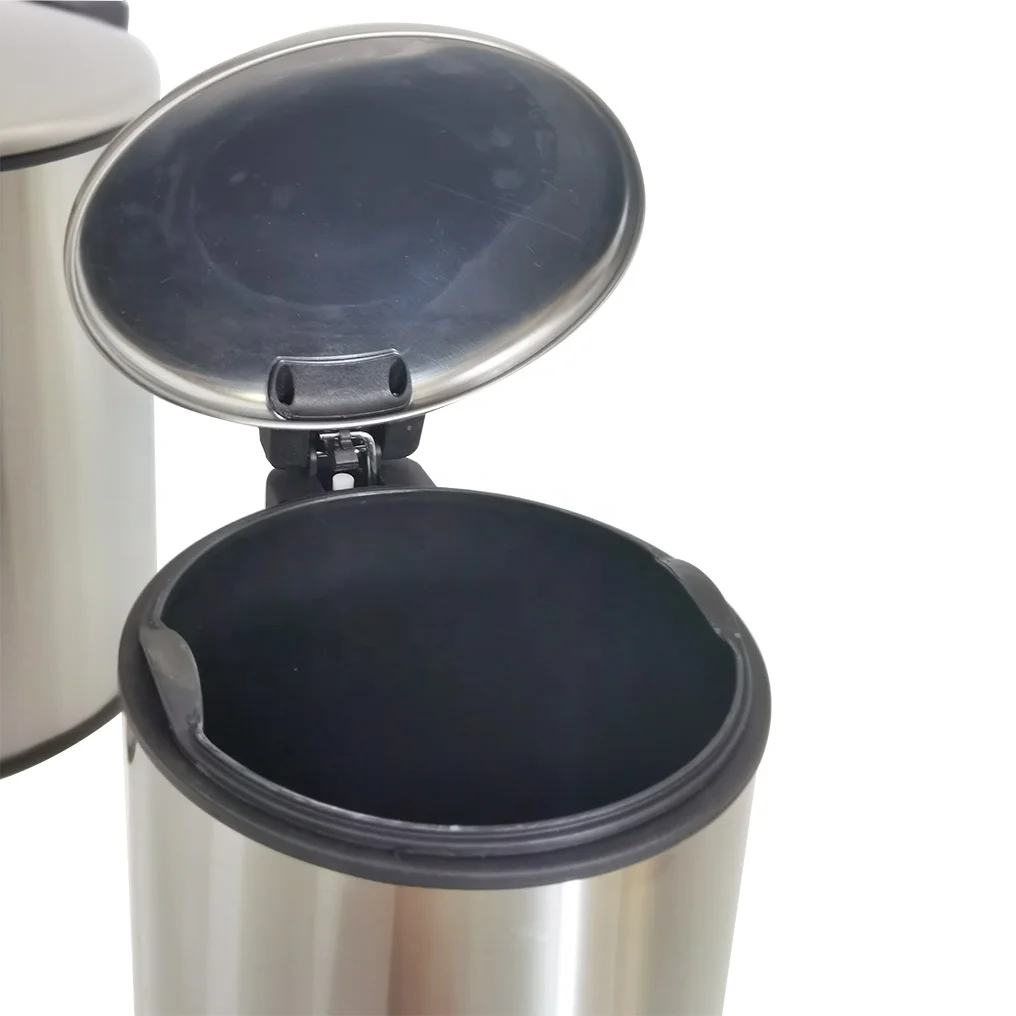 5L Polish Powder Coating Stainless Steel Pedal Bin Metal Trash Can Metal Waste Bin With Arch Lid